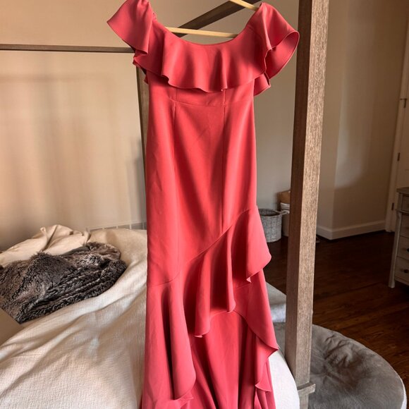 Likely Cabrera Gown in Mauvewood Ruffle Asymmetrical Off Shoulder Pink Size 0 - Picture 6 of 7
